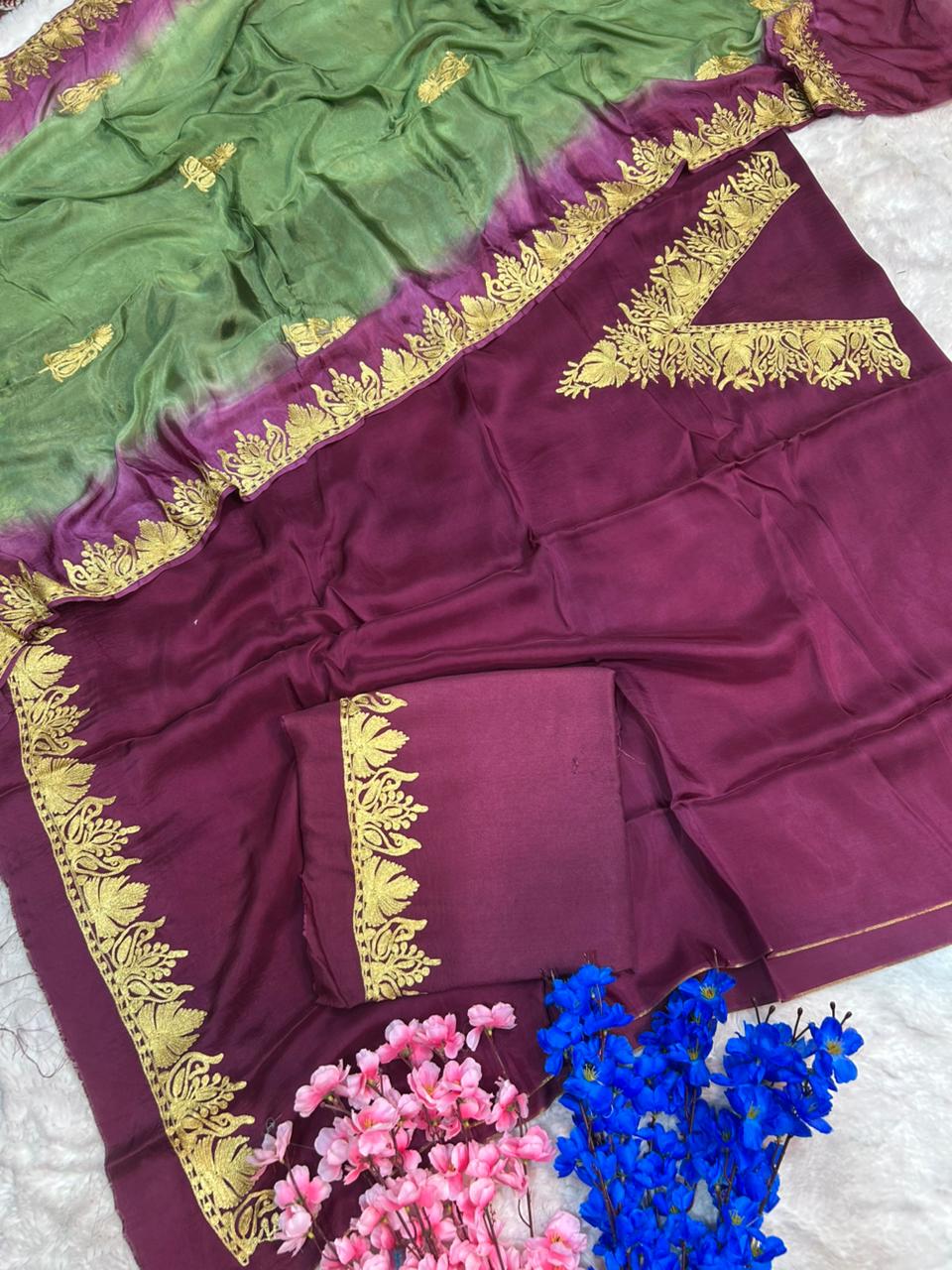 silk kashmiri tilla embroidered suit (unstitched)