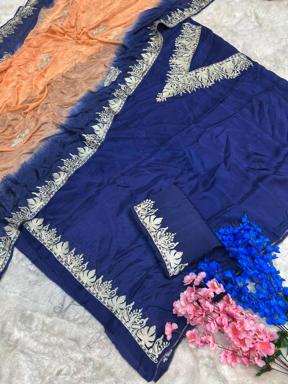 silk kashmiri tilla embroidered suit (unstitched)