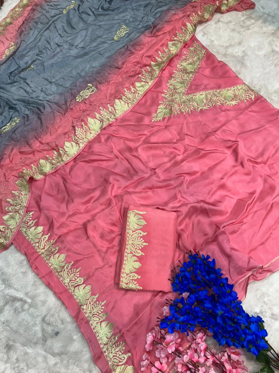 silk kashmiri tilla embroidered suit (unstitched)