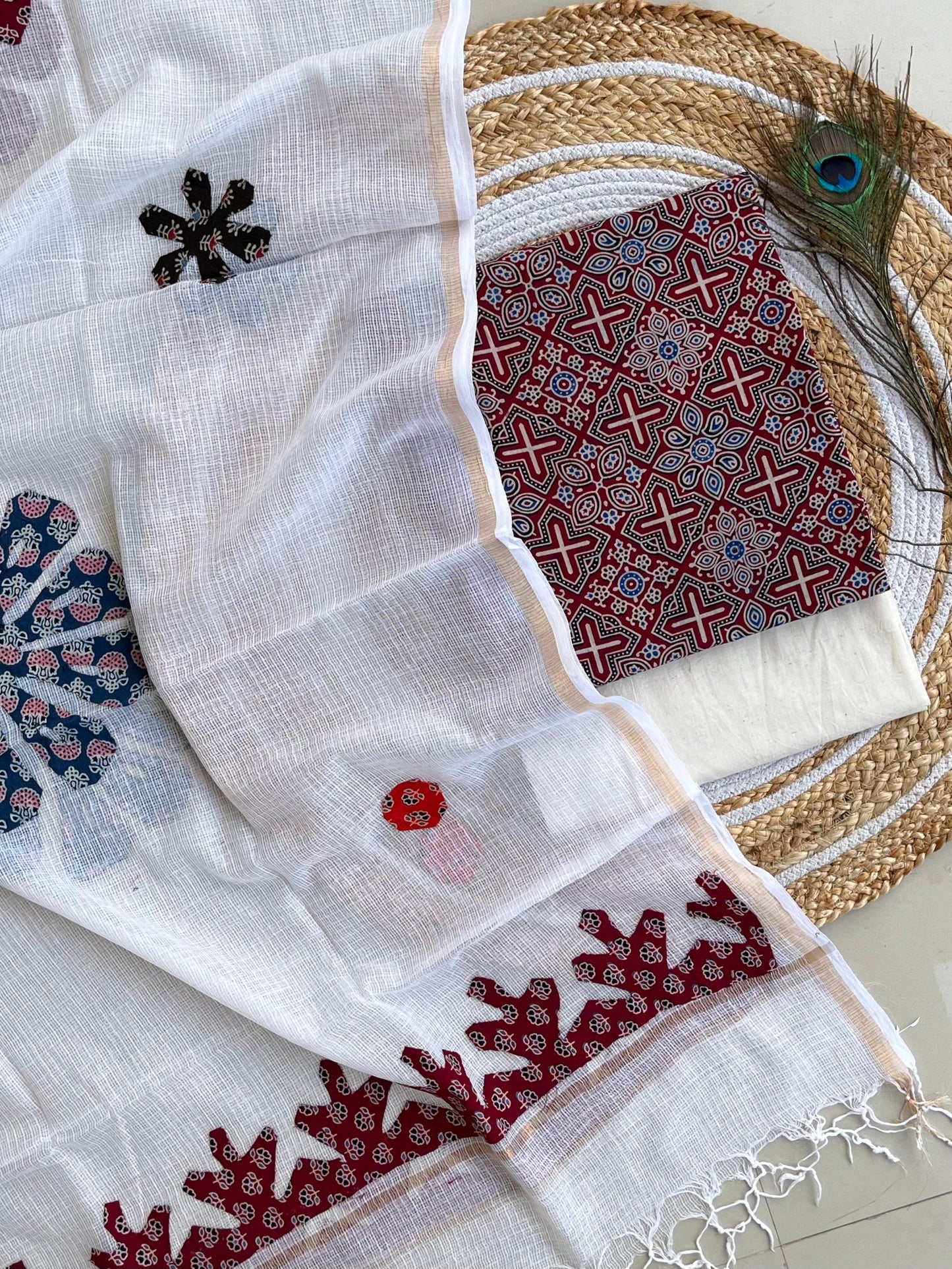 hakoba kurti with ajrakh print & natural dyed dupatta
