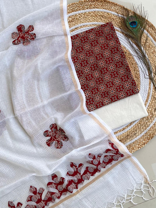 Hakoba kurti with Ajrakh print & natural dyed dupatta