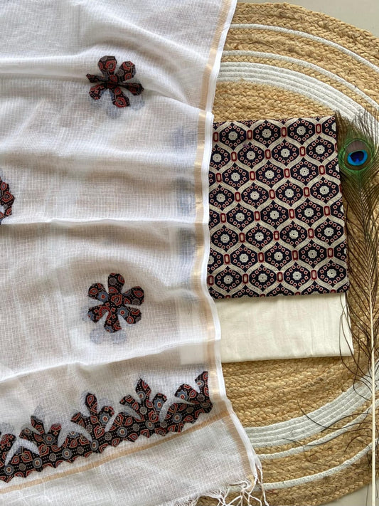 Hakoba kurti with Ajrakh print & natural dyed dupatta
