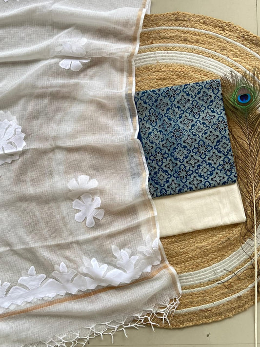Hakoba kurti with Ajrakh print & natural dyed dupatta