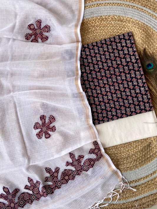 Hakoba kurti with Ajrakh print & natural dyed dupatta