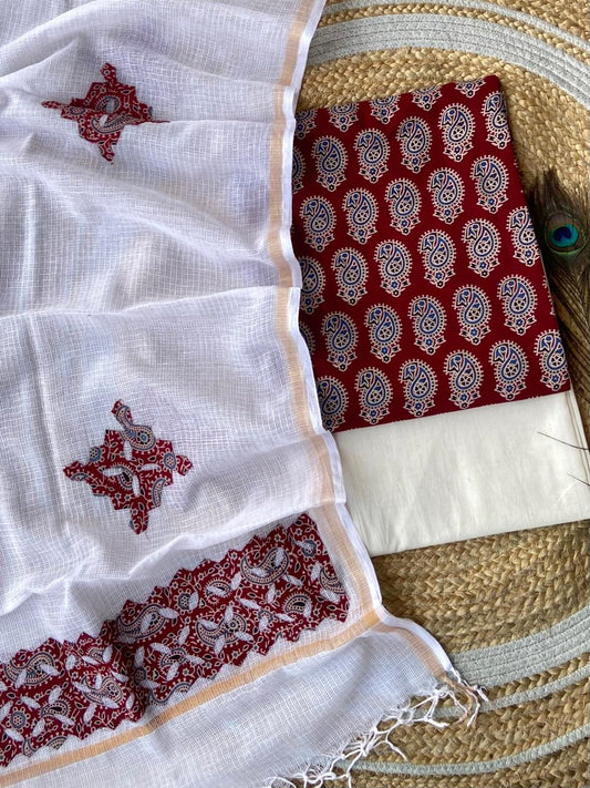 Hakoba kurti with Ajrakh print & natural dyed dupatta