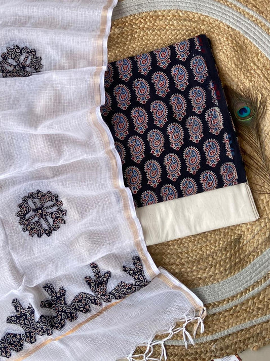 Hakoba kurti with Ajrakh print & natural dyed dupatta
