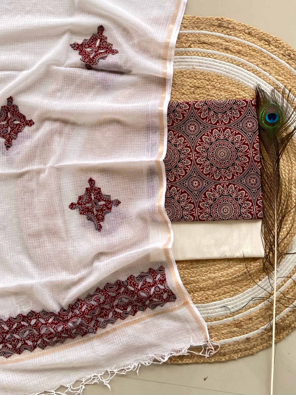hakoba kurti with ajrakh print & natural dyed dupatta