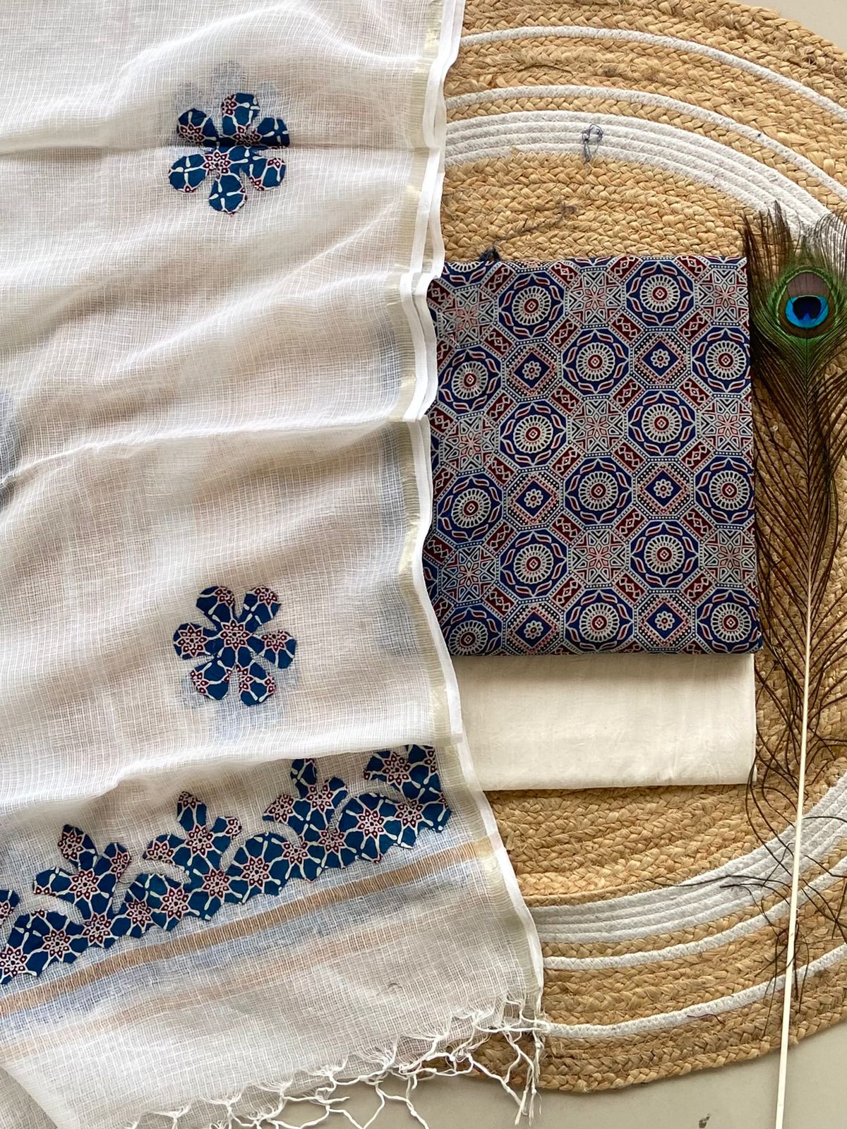 hakoba kurti with ajrakh print & natural dyed dupatta
