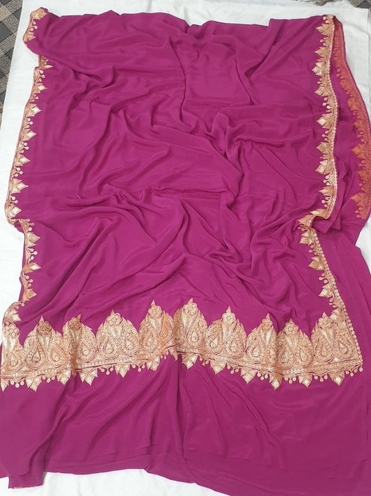 Crepe tilla work saree