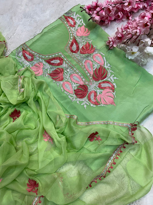 Silk ariwork and zari suits (unstitched)