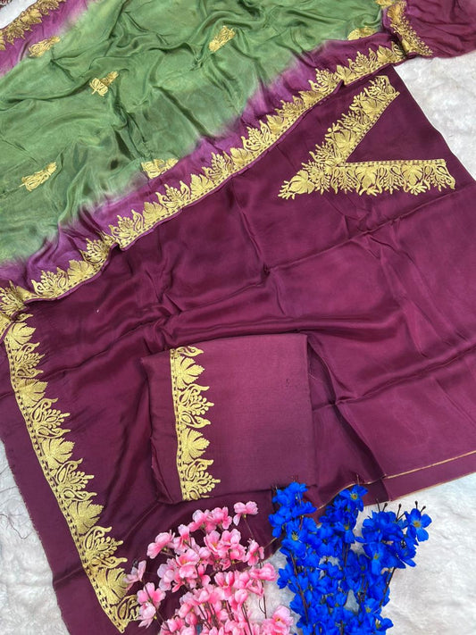 Silk Kashmiri Tilla Embroidered Suit (Unstitched)