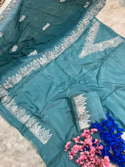 Silk Kashmiri Tilla Embroidered Suit (Unstitched)