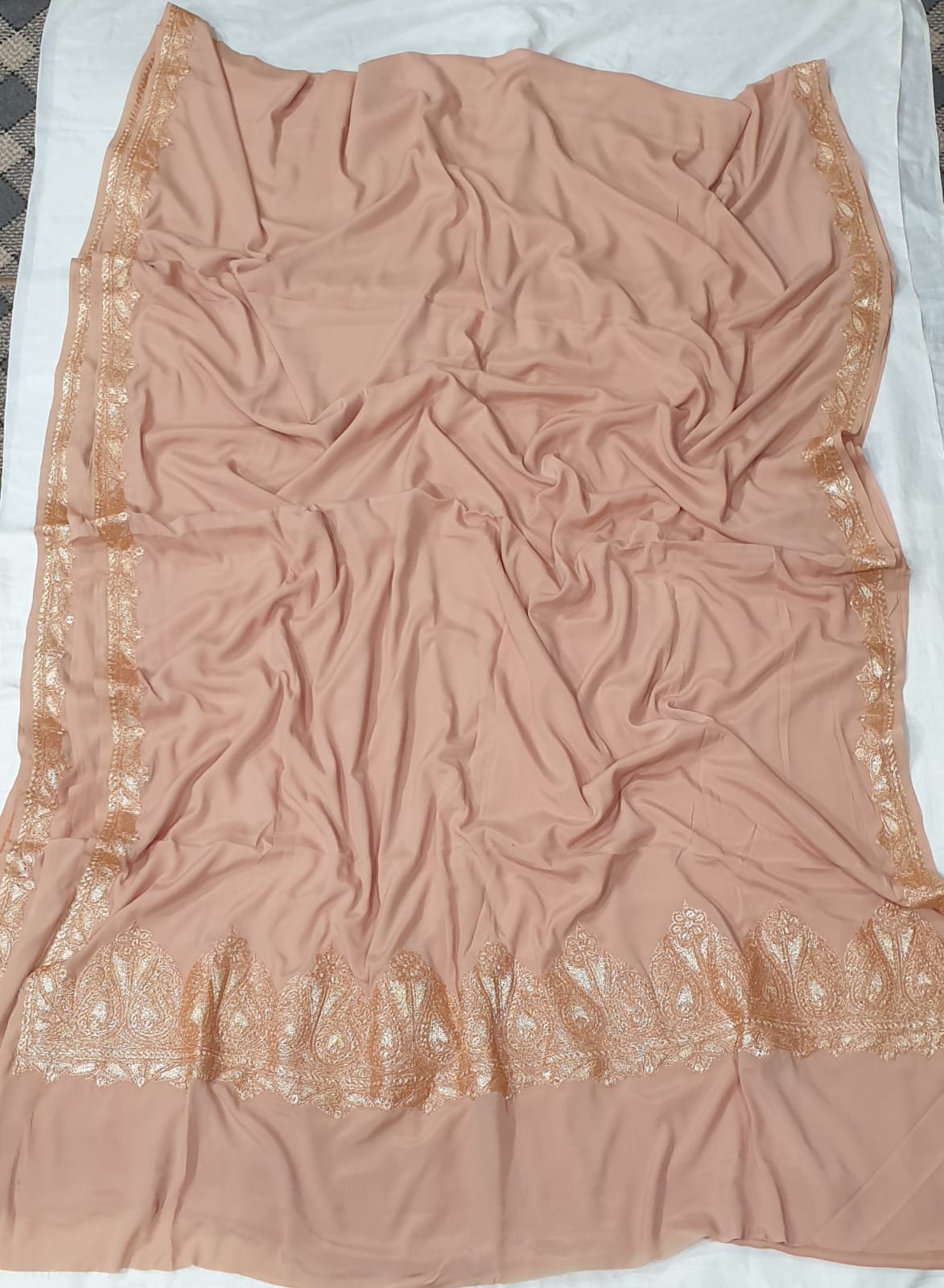 crepe tilla work saree