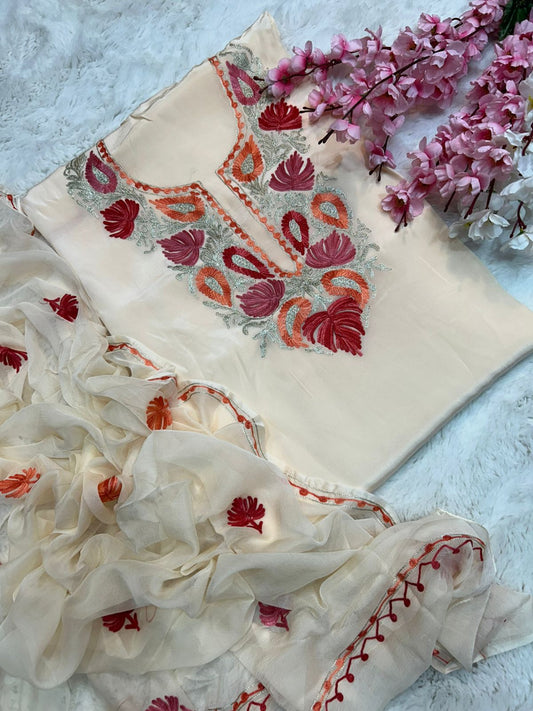Silk ariwork and zari suits (unstitched)