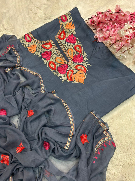 Silk ariwork and zari suits (unstitched)