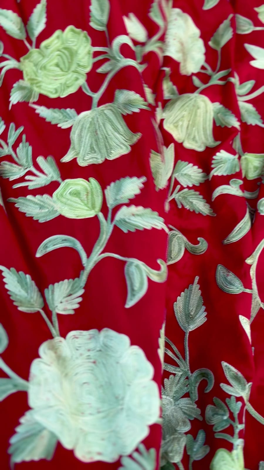 red semi-crepe saree